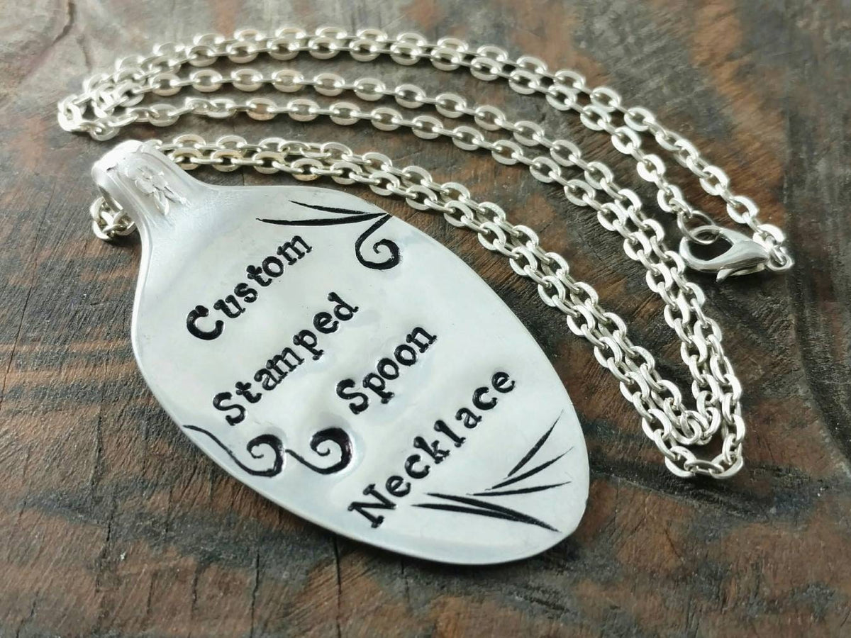 Custom Spoon Necklace Hand Stamped Silver Plated Vintage