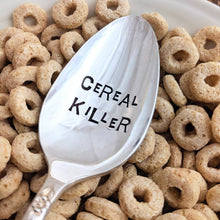 Load image into Gallery viewer, Hand Stamped Silver Plated Teaspoon, Cereal Killer, Cereal Killa, Serial Killer, Breakfast Cereal Spoon, Teaspoon, Tablespoon, Father's Day