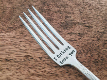 Load image into Gallery viewer, I cerealsly love you, I Forking Love You, Set of 2, Stamped Vintage Silver Plated Spoon, I love you spoon, Cereal Spoon, Stamped Teaspoon