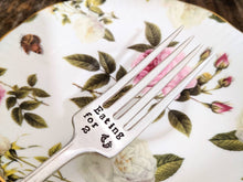 Load image into Gallery viewer, Eating for Two Fork, Hand Stamped Silver Plated Fork, Pregnancy Announcement, Baby Announcement, Birth Announcement, Baby Shower