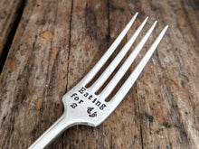 Load image into Gallery viewer, Eating for Two Fork, Hand Stamped Silver Plated Fork, Pregnancy Announcement, Baby Announcement, Birth Announcement, Baby Shower