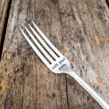 Load image into Gallery viewer, Call Your Mom, Hand Stamped Silver Plated Fork, Care Package Gift for College Student, First House, Moving Out, Empty Nest, Housewarming
