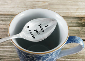 Hand Stamped Silver Plated Spoon, I Love You A Latte, Teaspoon, Coffee Spoon, Father's Day, Gift for Dad, Fifth Anniversary, Wedding Silver
