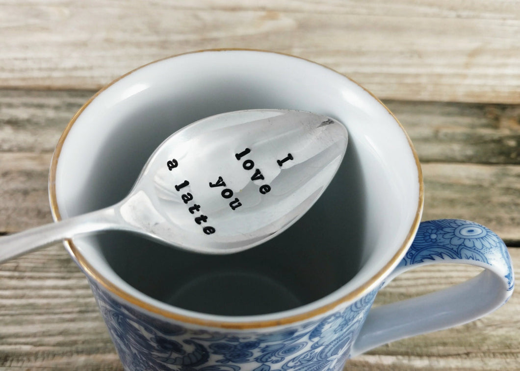 Hand Stamped Silver Plated Spoon, I Love You A Latte, Teaspoon, Coffee Spoon, Father's Day, Gift for Dad, Fifth Anniversary, Wedding Silver