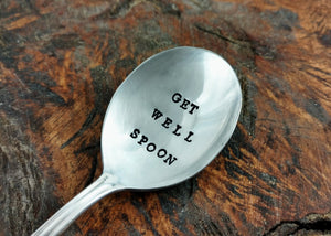 Hand Stamped Silver Plated Soup Spoon, Get Well Soon, Get Well Spoon, Get Well Gift, Feel Better, Vintage Gumbo Spoon