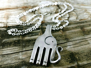 Elephant Fork Necklace, Vintage Fork Elephant, Silver Plated Fork, Handmade Elephant Pendant, Stamped Fork Elephant