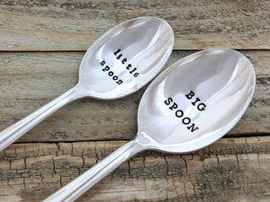 Hand Stamped Silver Plated Spoon Set, Big Spoon, Little Spoon, Spooning, Custom Stamped Spoons Available, See Description for Details