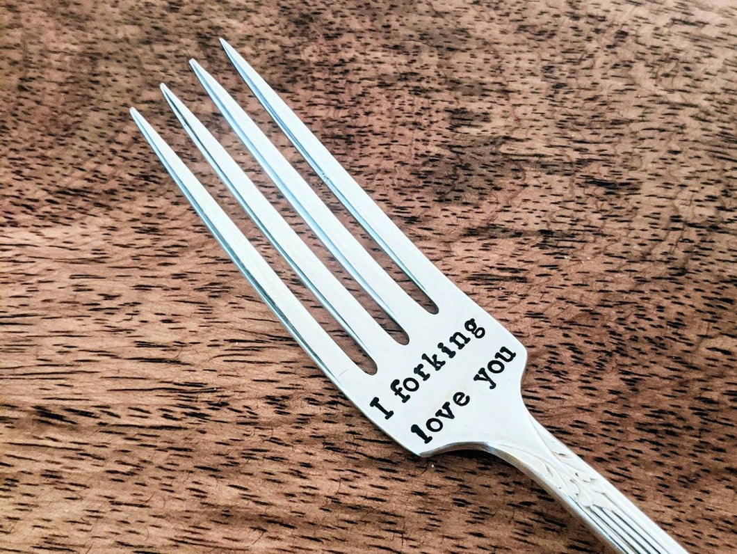 I Forking Love You, Vintage Silver Plated Custom Stamped Fork, Silver Fork, Personalized Fork, Christmas for Him, Birthday Present