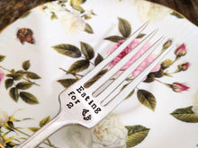 Load image into Gallery viewer, Eating for Two Fork, Hand Stamped Silver Plated Fork, Pregnancy Announcement, Baby Announcement, Birth Announcement, Baby Shower
