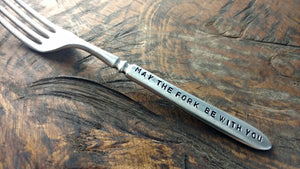 The Force Fork, Star Wars Inspired Hand Stamped Silver Plated Fork, May the Force be with You, Star Wars Fan, May the Fork be with You
