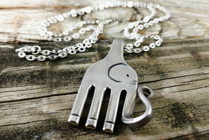 Elephant Fork Necklace, Vintage Fork Elephant, Silver Plated Fork, Handmade Elephant Pendant, Stamped Fork Elephant